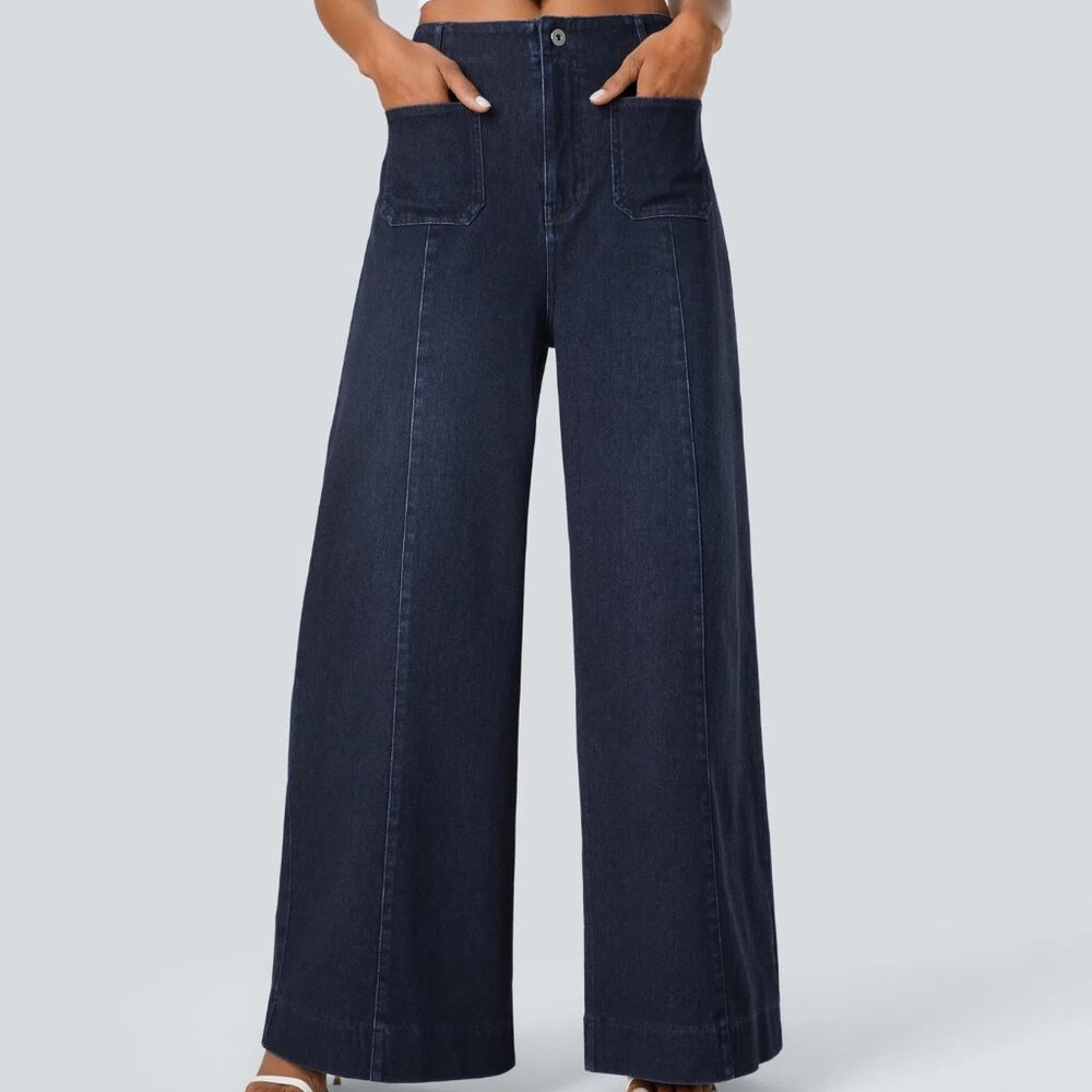 HALARA Women's Dark Blue Wide-Leg Jeans